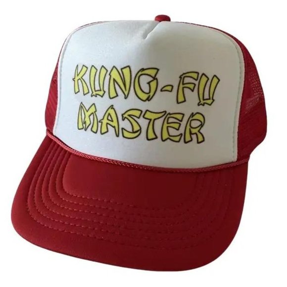 Accessories - Retro 80s Fun Party Hat Movie Fans Kung-Fu Master Trucker Hat adjustable Red Goo